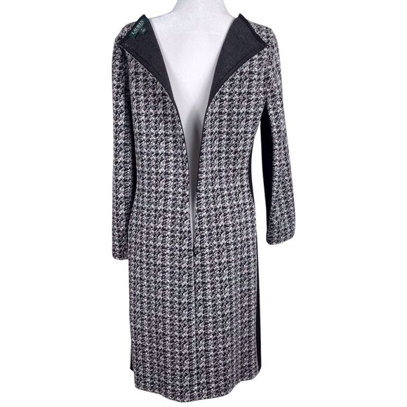 RALPH LAUREN Houndstooth Colorblock Sheath Dress Size 14 Slimming Black White - Picture 9 of 16